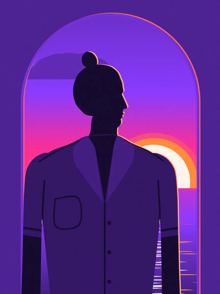 Placeholder: abstract gradient standing in for a portrait of Lay